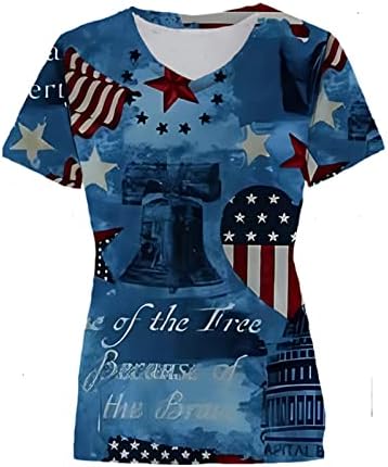 חולצת דגל אמריקאית של FFENYAN לנשים שרוול קצר V צוואר חולצה חולצה פטריוטית צמרות פטריוטיות 4