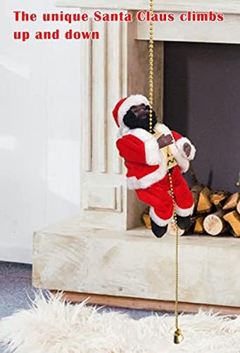 Eekiiqi שחור סנטה קלאוס טיפוס על קישוט חבלים, מטפס על חג המולד צעצוע בובה קטיפה עם מוסיקה לחג