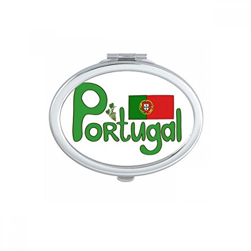 דגל לאומי פורטוגל דפוס ירוק דפוס סגלגל מראה איפור קיפול נייד כוסות צד כפול