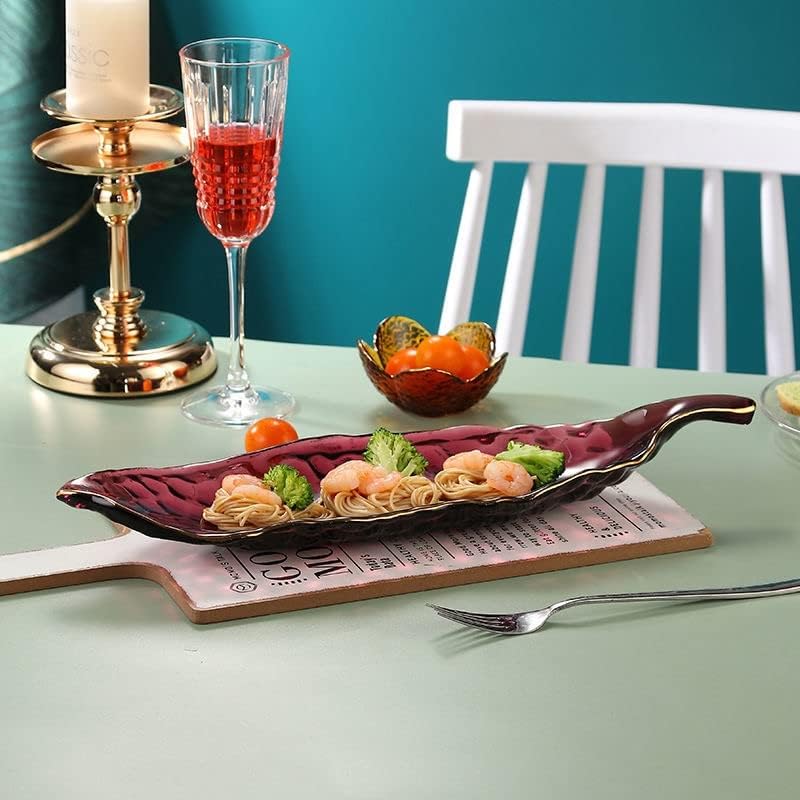 Lhllhl בסגנון אירופאי צורת עלה צורת צלחות זכוכית ארוחת ערב סלט קערת פרי חתונה צלחת ארוחת ערב משפחתית