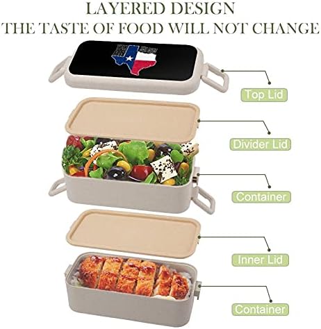 דגל ומפה של טקסס של קופסת ארוחת הצהריים של המדינה בנטו 2 מכולות אחסון מזון תאיות עם כף ומזלג