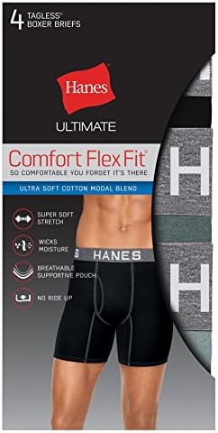 Hanes Ultimate's Men's Comfort Flex Fit Ultra Soft Cotton Modal Buxer Boxer קצר 4-חבילה