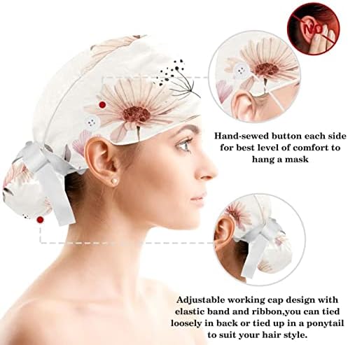 עבודה כובע עם כפתורי סרט זיעת מתכוונן כובעי עם גומיית כירורגית כובעי עבור נשים, צבעי מים בציר פרחים