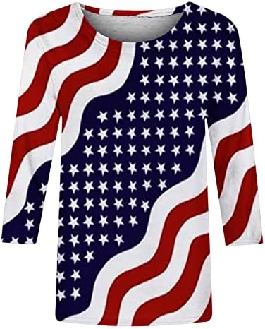 Tuianres נשים אמריקה חולצות דגל 2023 כוכבים טרנדיים פסים חולצת טי פטריוטית 3/4 שרוול יום עצמאות חולצת