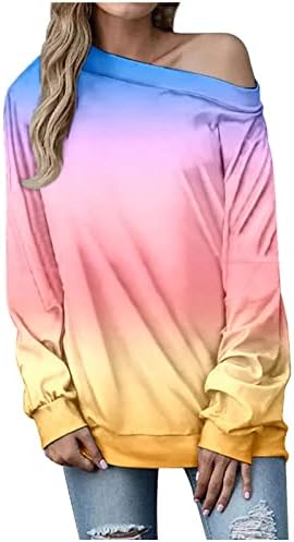 חולצות לנשים שרוול ארוך עניבת צבע קשת שיפוע טי חולצות מקרית צוות צוואר חמוד הדפסת אומברה סוודר חולצה