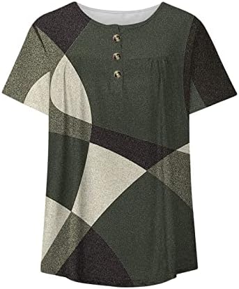 חולצות נשים טרנדיות פלוס גודל שרוול קצר V צוואר טוניקה חולצות רופפות חולצות מזדמנים צבע גיאומטרי הדפס
