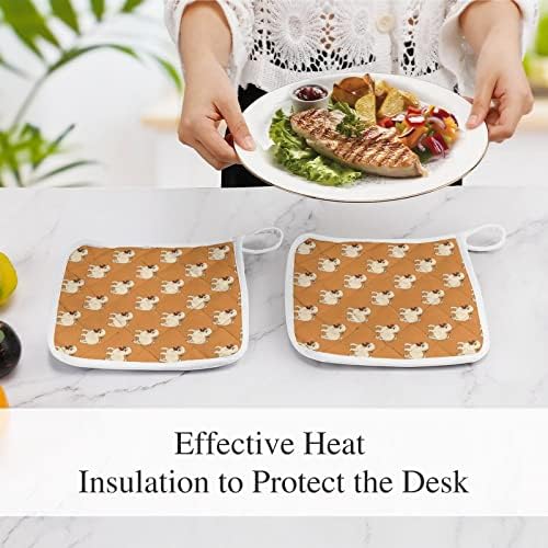 גורי פאג מחזיקי סיר דפוס 8x8 רפידות חמות עמידות בפני חום הגנה על שולחן העבודה למטבח בישול סט דו-חלקים