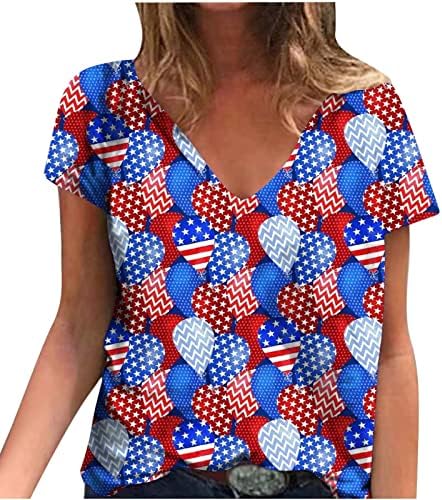 חולצה לנשים 4 ביולי חולצת טריקו דגל אמריקאי הדפסים טייס נ 'צוואר צוואר שרוול קצר 2023 חולצות טי
