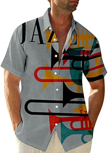 Zddo Mens כפתור מזדמן למטה חולצות שרוול קצר חוף קיץ חוף וינטג 'ג'אז מוסיקה ג'אז הדפסת צווארון הוואי