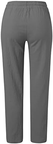 אתקיה פשתן תערובת מכנסיים לנשים רחבות רגליים רחבות המותניים בעלות מפות מותניים מכנסיים מגרשים מכנסיים עם כיסים
