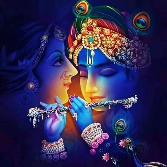Radha Krishna Love Forever P ציור שמן צבוע ביד על בד