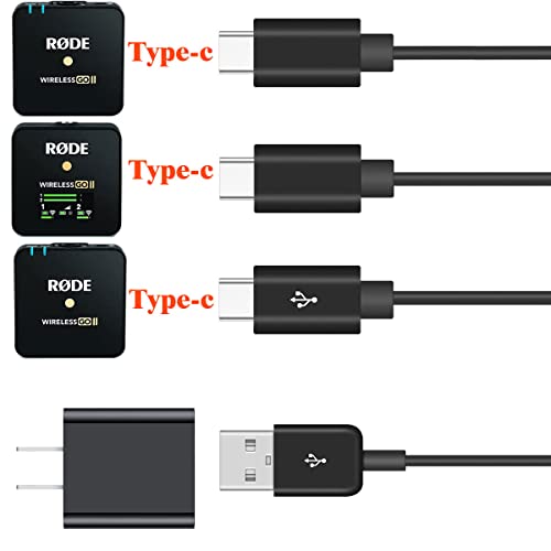 3-in-1 USB C מפצל קיר מטען כבל עבור RODE אלחוטית GO II מערכת מיקרופונים אלחוטיים אלחוטיים, רכב על כבל
