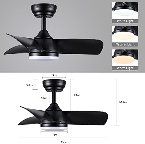 מאווררי תקרה שחורים עם אורות ומאוורר תקרה מודרני מרחוק בגודל 28 אינץ ' עם מנוע שקט שקט לסלון