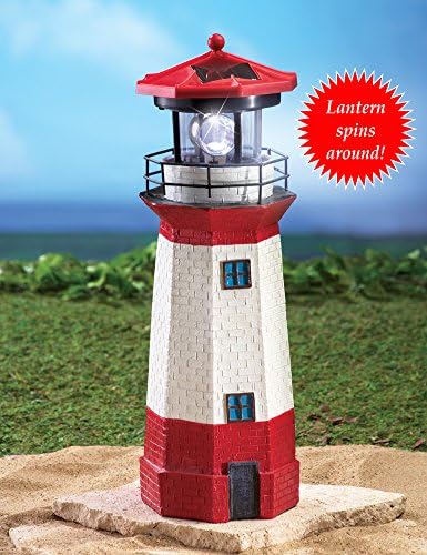 אוספי ג'מבל וכו 'פסל מגדלור ימי סולארי עם אור מסתובב, עיצוב בהשראת אוקיינוס ​​וחוף הים, אדום