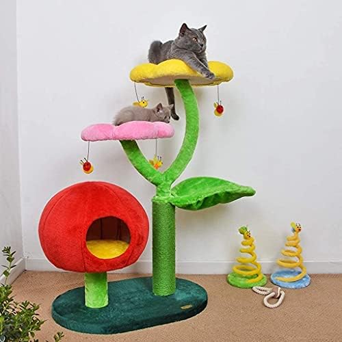 חתול עץ חתולי טיפוס מסגרת ארבעה-שכבה חתולים לעמוד המלטת עץ אחד סיסל טור לטחון טופר פרח גן עדן