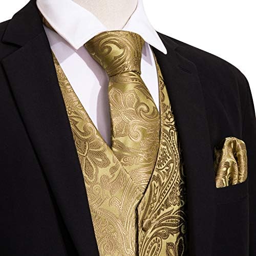 בארי.וואנג פורמליות גברים אפוד פייזלי אקארד משי עניבת חליפת חזיית סט חתונה 5 יחידות