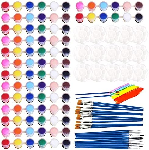 Aulufft 180 יחידים מיני סט צבע אקרילי, 12 צבעים רצועות צבע אקריליות עם 30 מברשות צבע של 30 יח 'לילדים ומבוגרים