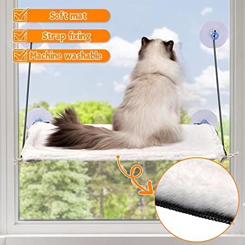 חתול חלון מוט לחתולים גדולים, מתקפל חתול ערסל עבור חלון, מתכת חתול חלון מיטה עם כוסות יניקה חזקות,360 * שיזוף