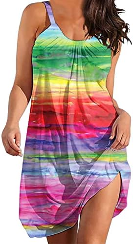 קיץ חוף שמלות לנשים מקרית בוהמי שמלה רופף בכושר זורם מיני שמלה ללא שרוולים צוואר לחפות טוניקות