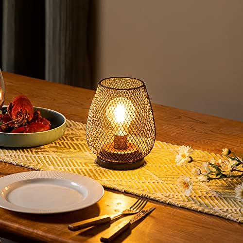 סט דקורטיבי של 2 מנורה המופעלת באמצעות סוללה פנס שולחן לד, כלוב מתכת מנורות אלחוטיות עם נורת לד