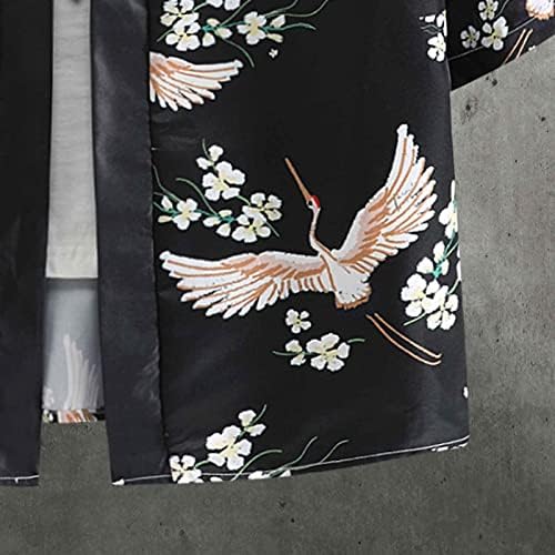 Kimono kimono kimono יפני לגברים, קדמי פתוח רופף 3/4 שרוול שרוול לבן מנוף פרחוני הדפס ז'קט קל משקל קל 2022