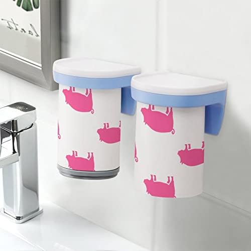 Nudquio Pink חזיר משחת שיניים מחזיק זוג אחד כוסות צחצוח מגנטיות מארגן אביזרי אמבטיה רכוב קיר לבית/נסיעה