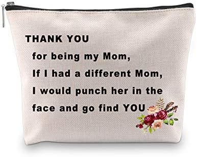 Pxtidy מתנה אמא ​​מצחיקה תודה על היותך תיק איפור אמא שלי אם תיק קוסמטי תיק תיקי טיולים מתנות לאמא,