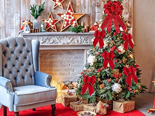 Lakiyfye קשתות חג המולד חבילת תפאורה של 6, קשתות אדומות לעץ חג המולד עץ חג המולד בקשתות בד אדום