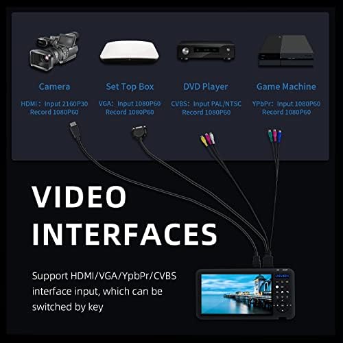 Unisheen מקליט וידאו 1080p 60fps usb2.0 וידאו לממיר דיגיטלי עם מסך 7 , HD DVI/HDMI/CVB