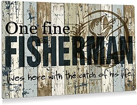 Beastzheng Fisherman Fisherman Signman Pishishman Genee Gody Pere עם תפיסת חייו מתכת שלט פח