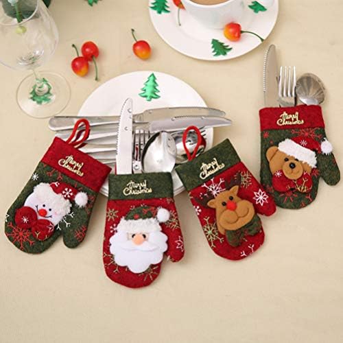 4 יחידות חג המולד סכום שקיות מיני חג המולד גרבי כפפות דוב כלי שולחן כיסוי חג המולד כלי כסף מחזיקי