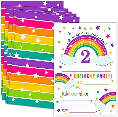 ukebobo שני הזמנות למסיבת יום הולדת קשת עם מעטפות-הזמנות למסיבות יום הולדת, קישוטים למסיבות קשת-20