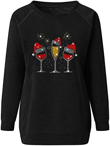 NARHBRG נשים צמרות חג המולד מצחיקות כוס יין מצחיקה חולצות טשטורות שרוול ארוך סוודר סווטשירט סווטשירט קפוא