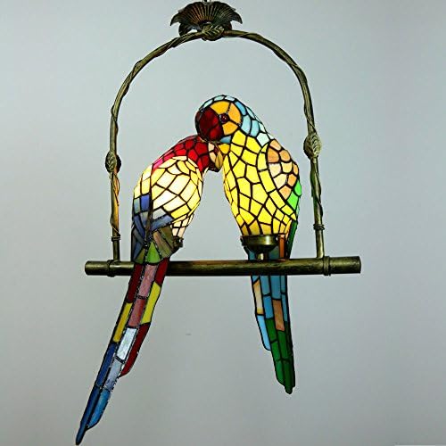 וינטג 'טיפאני בסגנון ויטראז' תוכי 2 ציפורים נברשת נברשת תליון תליון + מתקן גימור ברונזה עתיק, שרשרת
