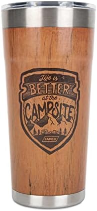 קמקו החיים טובים יותר בקמפינג עטוף כוס / תכונות עיצוב ייחודי בצבע עץ עם נשרף בחיים הוא טוב יותר בלוגו הקמפינג