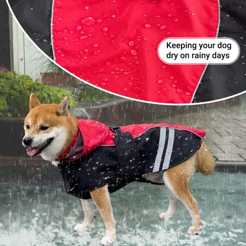 מעילי גשם של כלבים אטומים למים עם מכסה המנוע לכלבים גדולים בינוניים, פונצ'ו עם רצועה רפלקטיבית, ז'קט קל משקל
