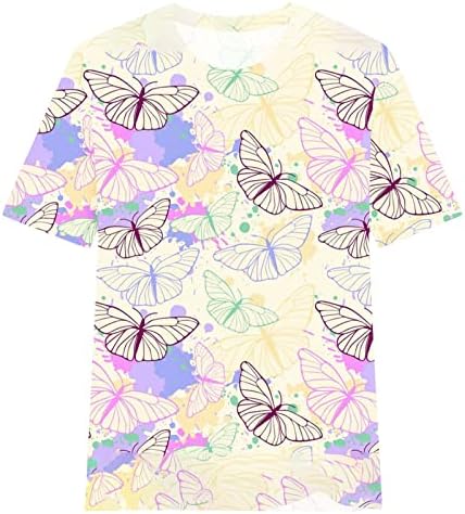 חולצת טריקו פרפר צבעונית חמודה של נשים בקיץ שרוול קצר צוואר עגול בלוק בלוק טבע