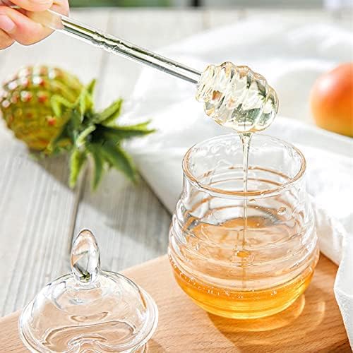 צנצנת דבש בצורת כוורת 245 מיליליטר, סיר דבש שקוף עם מקל טפטף לאחסון וחלוקת דבש, מחזיק מיכלי דבש מזכוכית כבדה