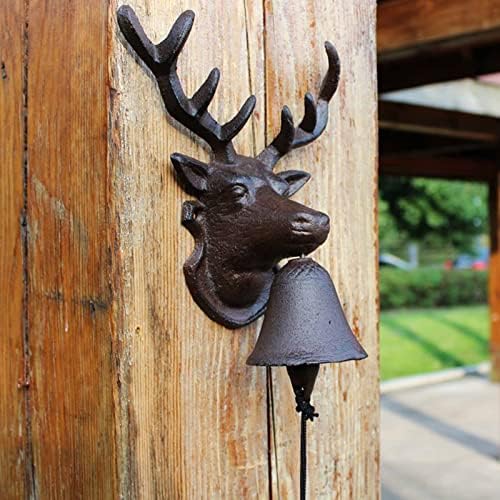 פעמון דלת יצוק ברזל עם עיצוב ראש צבי, פעמוני ארוחת ערב מסורתיים לבר מגורים דלת הכניסה, פעמו