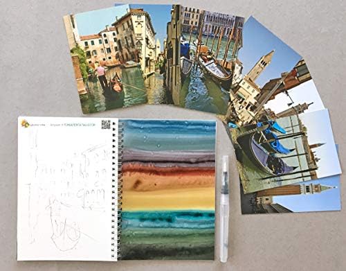 טיול צבעי מים לוונציה, ספר צבעי מים של Insparea על נייר פבריאנו עם 10 ציורי הדרכה עירוניים שונים