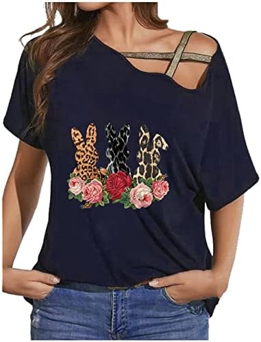 חולצת טי גרפית ארנבת חמודה לנשים מהכתף שרוול קצר עליון טיול רופף טא