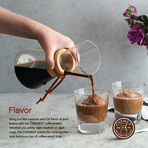Chemex Four -Over Coffeemaker Coffeemaker - סדרת ידיות זכוכית - 3 כוסות - אריזה בלעדית