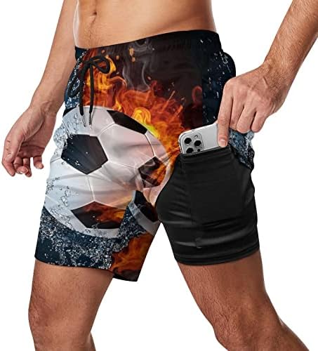כדורגל כדור על אש אנשי מים של ספורט לוח מכנסיים קצרים מהיר יבש בגד ים מרופד בק מכנסיים עם טלפון כיס