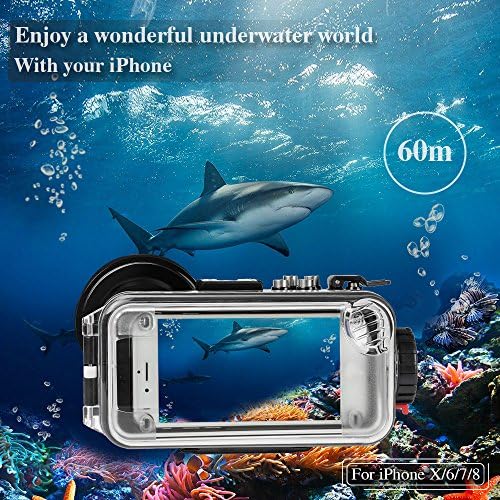 Meikon iPhone X/6/7/8 CASE אטום למים בקרת Bluetooth שחור, 195ft/60M IPX8 מוסמך אטום למים צלילה מתחת למים