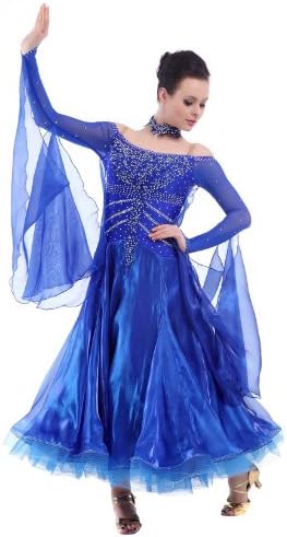 נשות ריקוד חכמים אולם נשפים סקסי מודרני וואלס טנגו חלק משמלות ריקוד פוקסטרוט סטנדרטיות כחולות: SK-BD1019