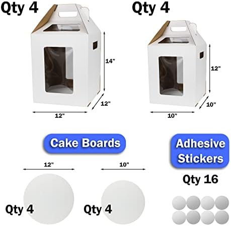 קופסאות עוגה גבוהות עם לוחות חלונות ועוגות בגדלים 2 10 על 10 על 12 &12 על 12 על 14 מנשא עוגות גבוה, קופסת