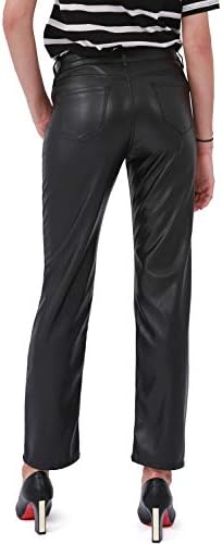 מכנסי עור דמויי אמנות של Baleay לנשים, רגל ישרה אמצע המותניים קת המותניים מעלית מכנסיים שחורים אלסטיים עם 5