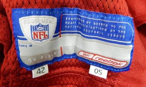 2005 משחק סן פרנסיסקו 49ers ריק הונחה אדום ג'רזי 42 DP34691 - משחק NFL לא חתום בשימוש בגופיות