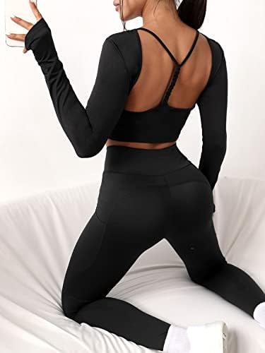 Soly Hux ספורט ספורט ספורטיבי לנשים חתוך אימון שרוול ארוך ללא גב אחורה יוגה חולצות יבול צמרות עם חורי אגודל