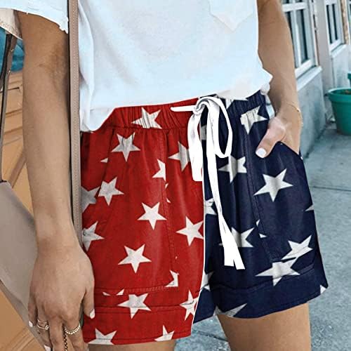 נשים קיץ גבוה אלסטי נוח מכנסיים מזדמנים מתכווננים מתכווננים ארהב דגל דגל הדפסת מכנסיים קצרים יום עצמאות